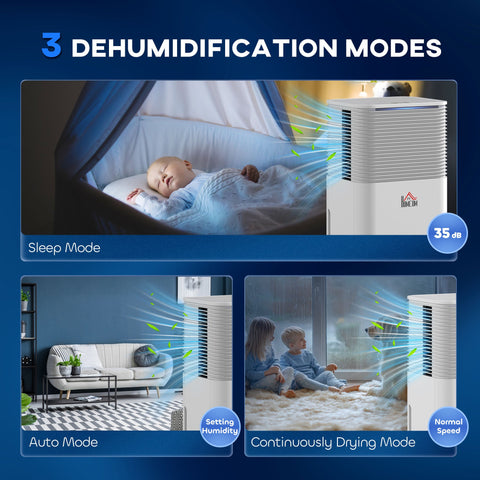 HOMCOM 10L/Day 2000ML Portable Quiet Dehumidifier for Home Laundry Room Bedroom Basement, Electric Moisture Air De-Humidifier with 3 Modes