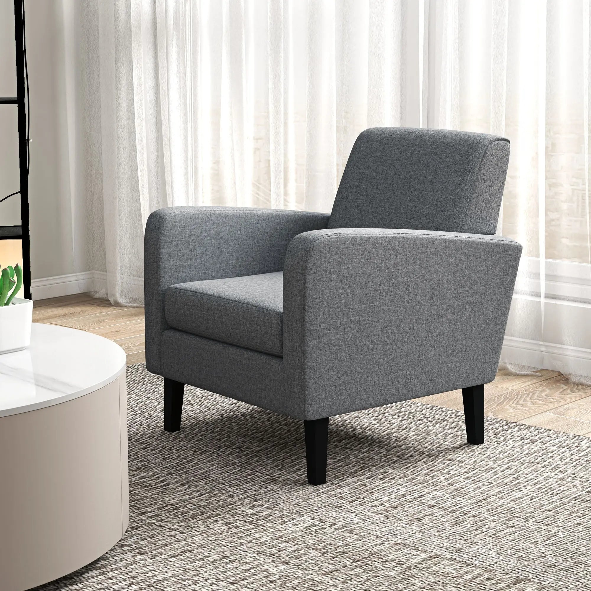 HOMCOM 2 Pieces Modern Armchairs with Rubber Wood Legs, Upholstered Accent Chairs, Single Sofa for Living Room, Bedroom, Grey