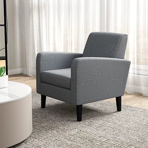 HOMCOM 2 Pieces Modern Armchairs with Rubber Wood Legs, Upholstered Accent Chairs, Single Sofa for Living Room, Bedroom, Grey