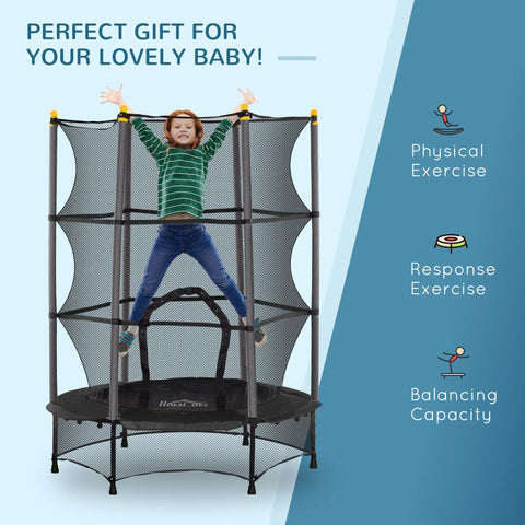 HOMCOM 4.6FT/55" Kids Trampoline with Safety Enclosure, Outdoor Indoor Use, for Ages 3-10 Years, Black