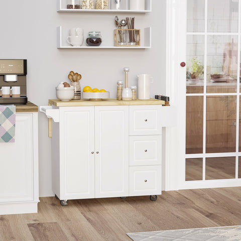 HOMCOM Drop-Leaf Kitchen Island on Wheels Utility Storage Cart with Drawers & Cabinet for Kitchen, Dining & Living Room