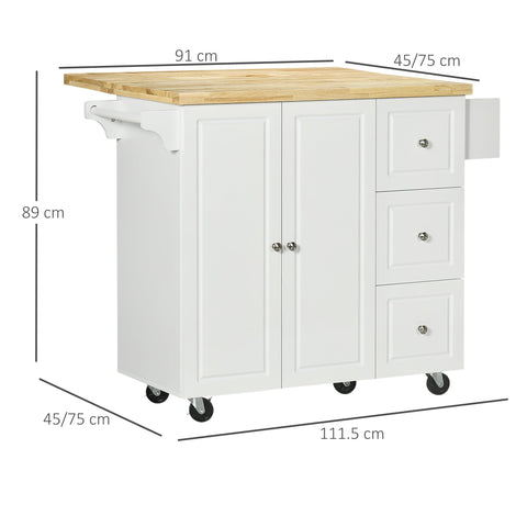 HOMCOM Drop-Leaf Kitchen Island on Wheels Utility Storage Cart with Drawers & Cabinet for Kitchen, Dining & Living Room