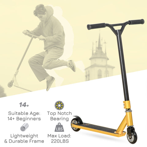 HOMCOM Stunt Scooter, 360° Entry Level Tricks Scooter w/ Lightweight Aluminium Deck and ABEC 7 Bearing, For Age 14+ Beginners, Gold Tone