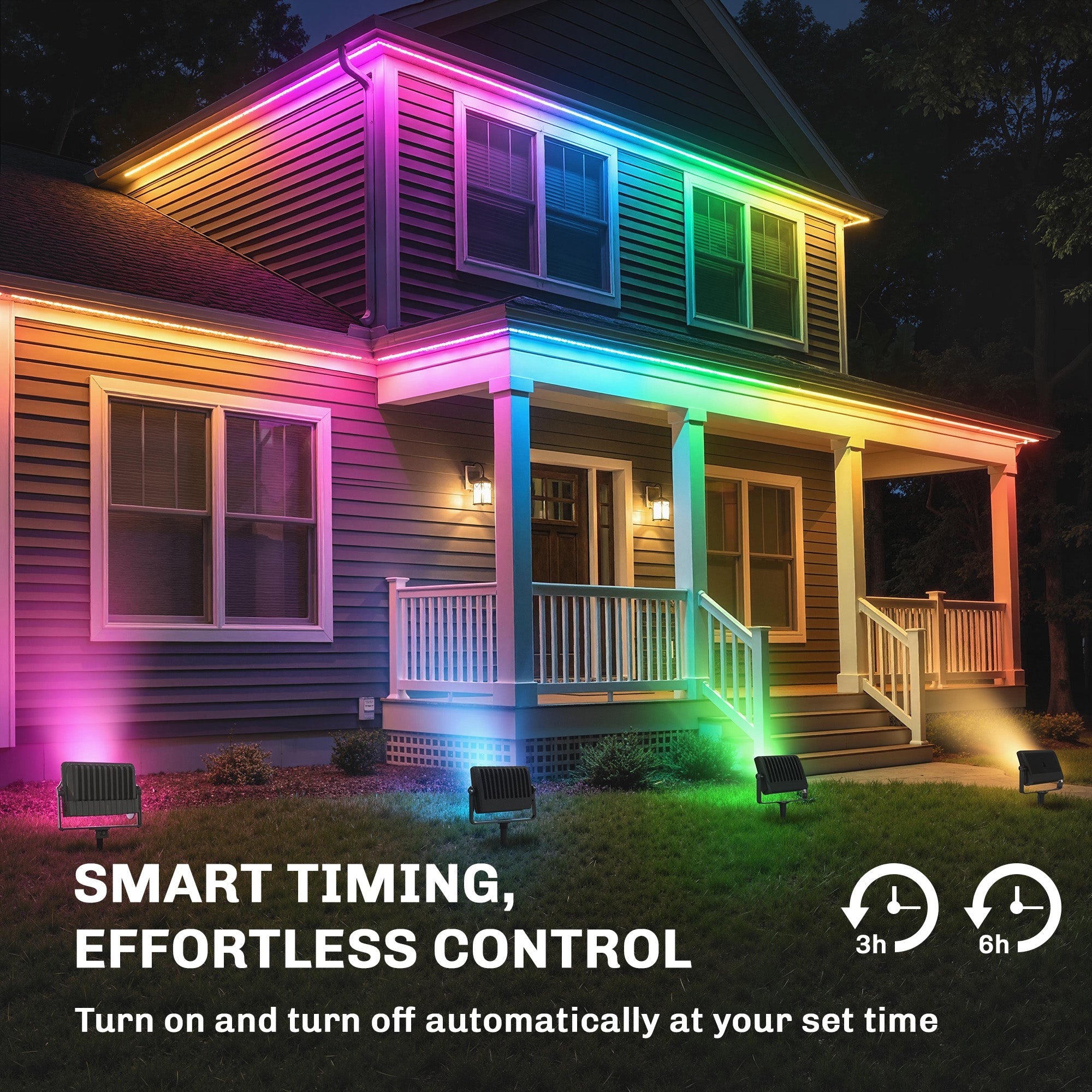 Outsunny 32W LED Floodlights, Linkable 4-Pack Landscape Lighting with Remote Control, RGB Colour Changing, UK Plug, Black