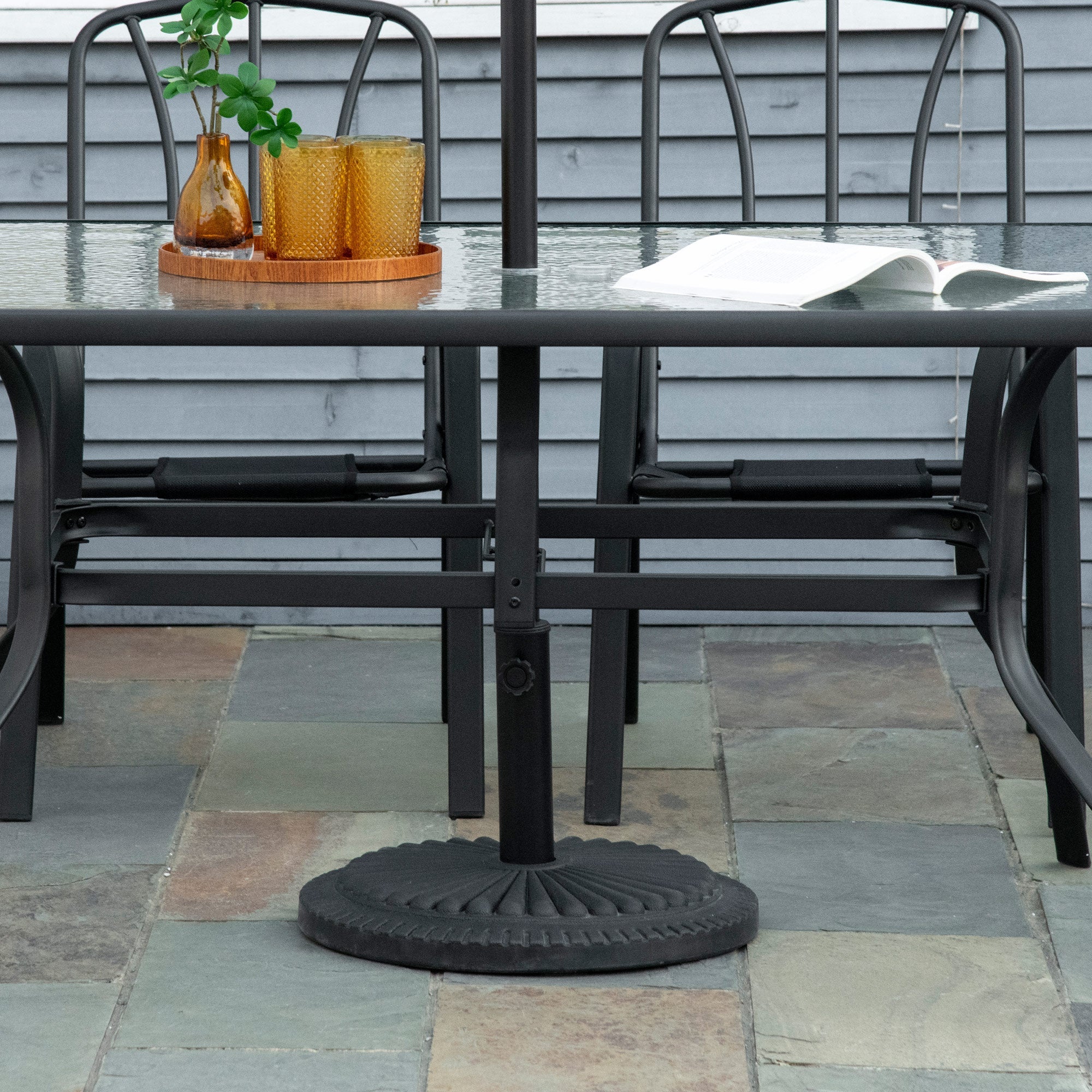 Outsunny 14kg Round Cement Parasol Base Umbrella Weight Stand Holder Fits Φ35mm,Φ38mm,Φ48mm Pole for Patio Outdoor Garden - Black