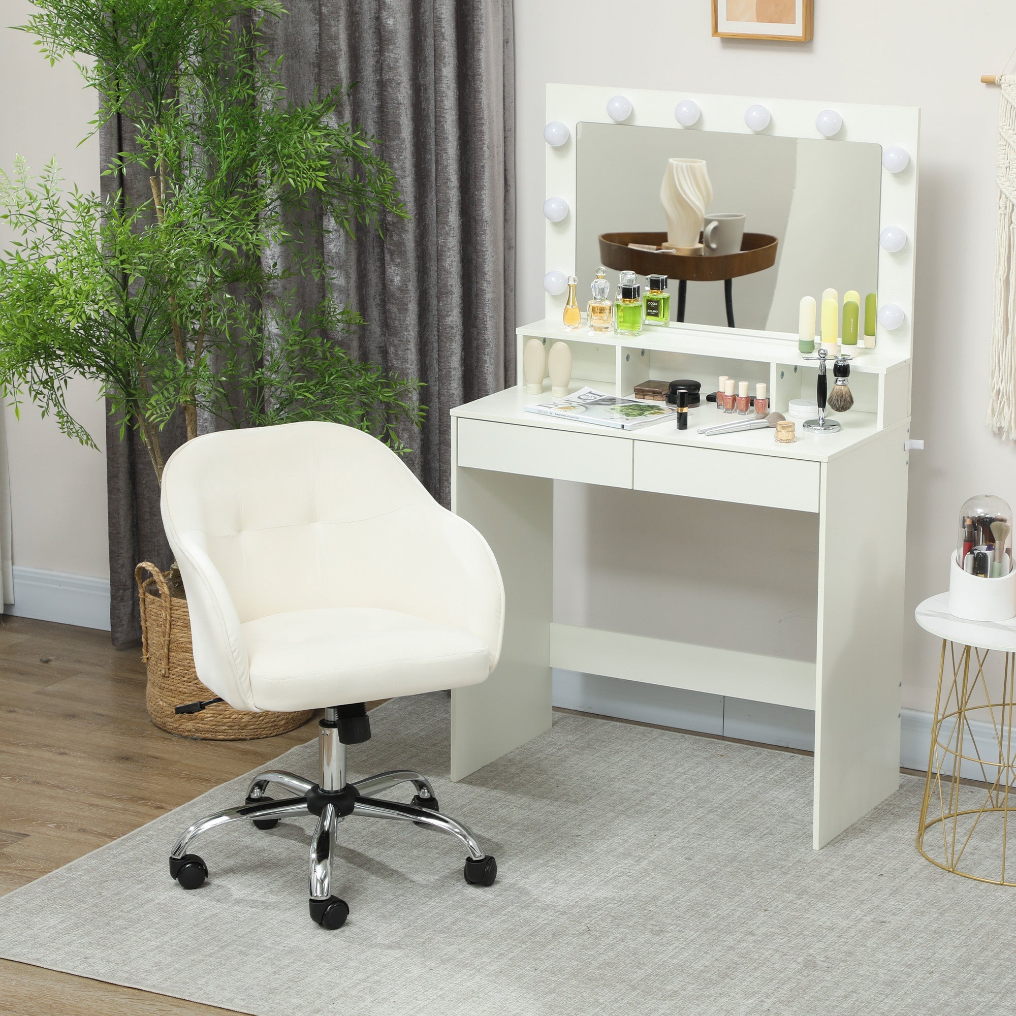 HOMCOM 46-56 cm Velvet-feel Office Chair - Cream