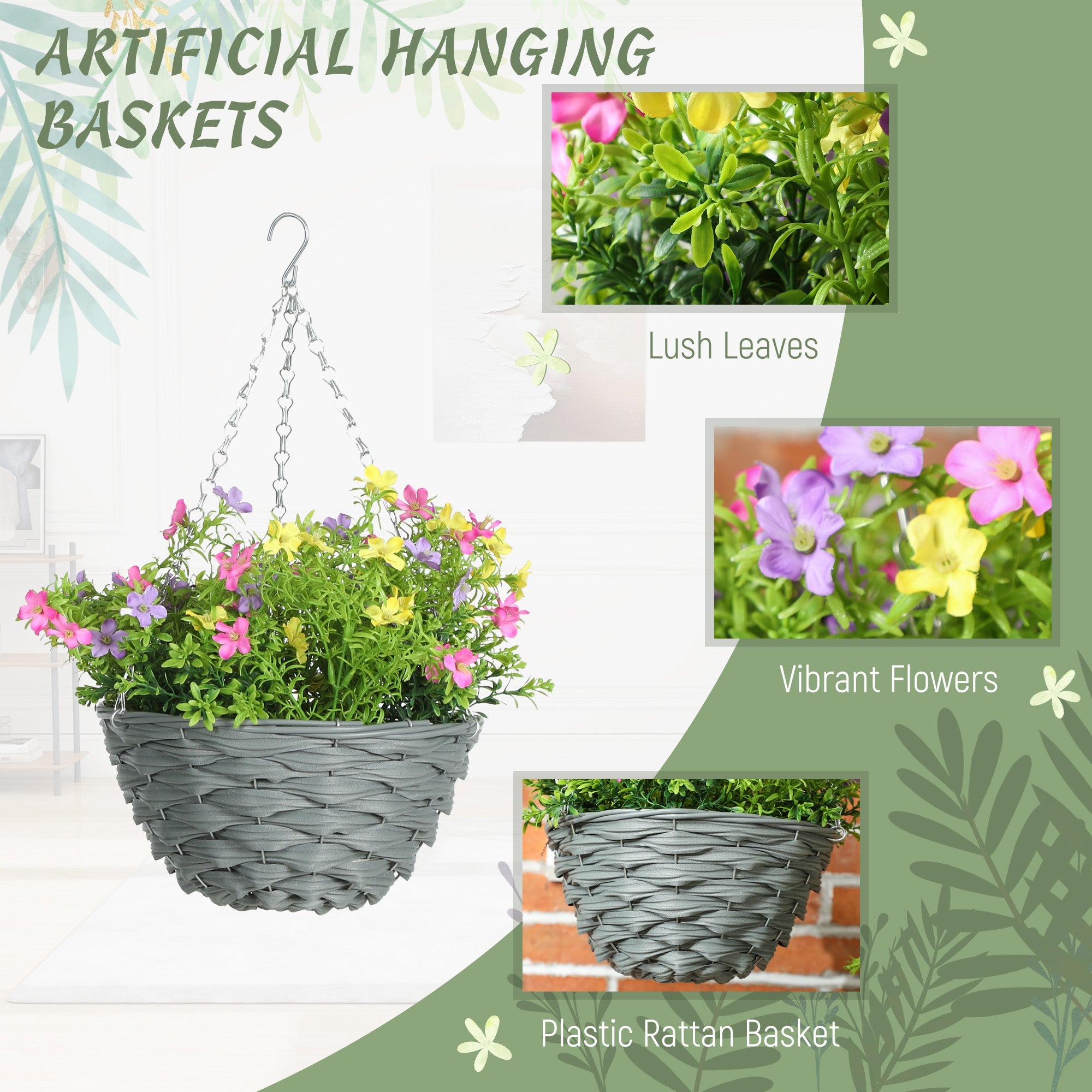HOMCOM Set of 2 Artificial Hanging Cosmos Flowers - Multi-Colored