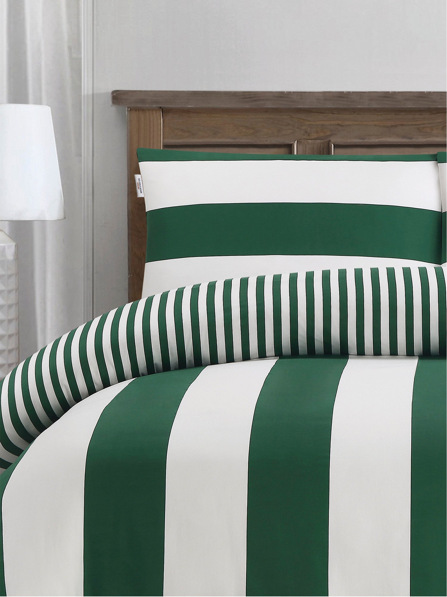 Pure Cotton Block Stripe Duvet Set in Green Jacket