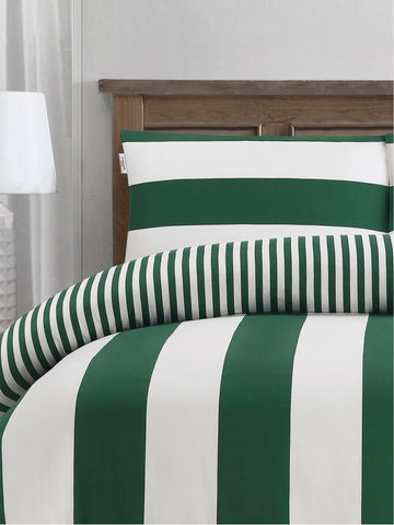 Pure Cotton Block Stripe Duvet Set in Green Jacket