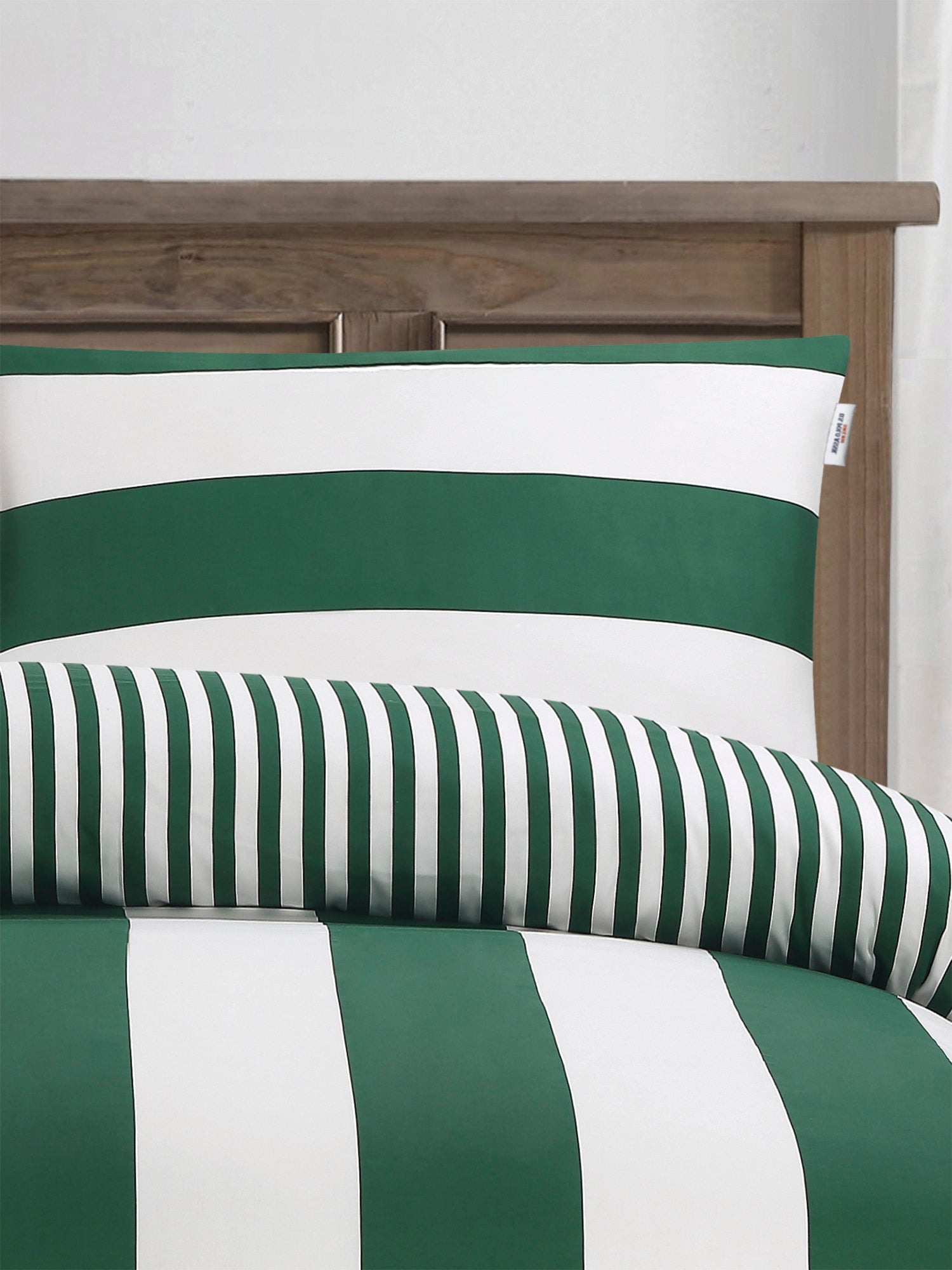 Pure Cotton Block Stripe Duvet Set in Green Jacket
