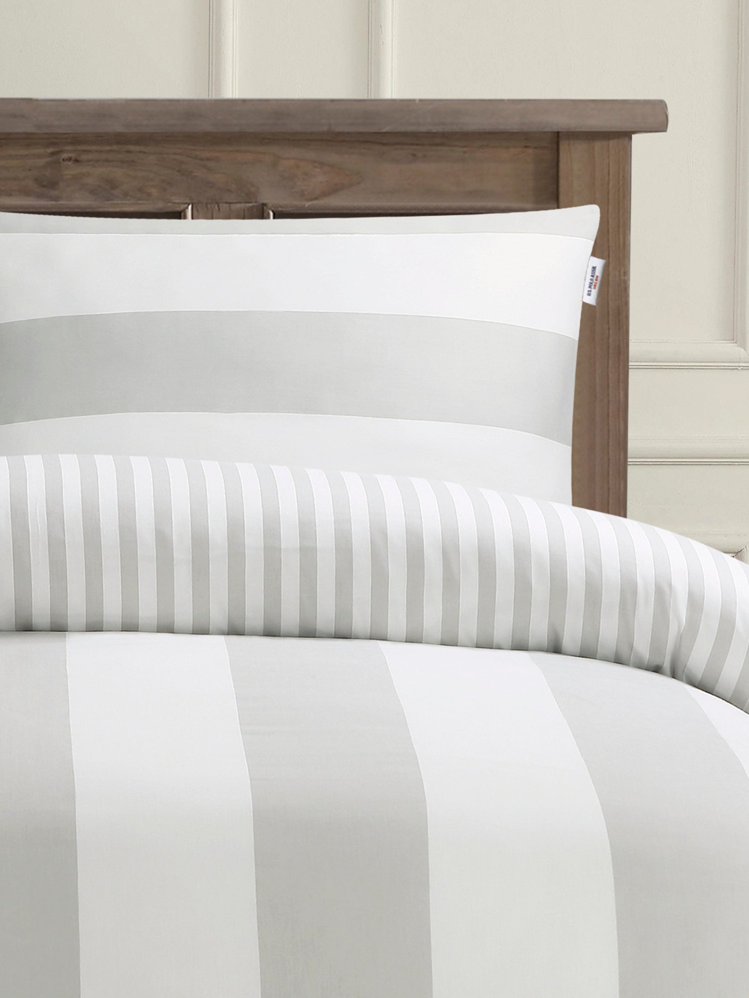 Pure Cotton Block Stripe Duvet Set in Vapor Blue