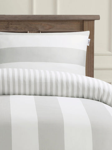 Pure Cotton Block Stripe Duvet Set in Vapor Blue