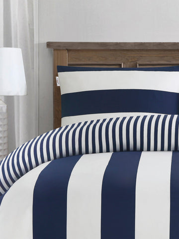 Pure Cotton Block Stripe Duvet Set in Navy Iris