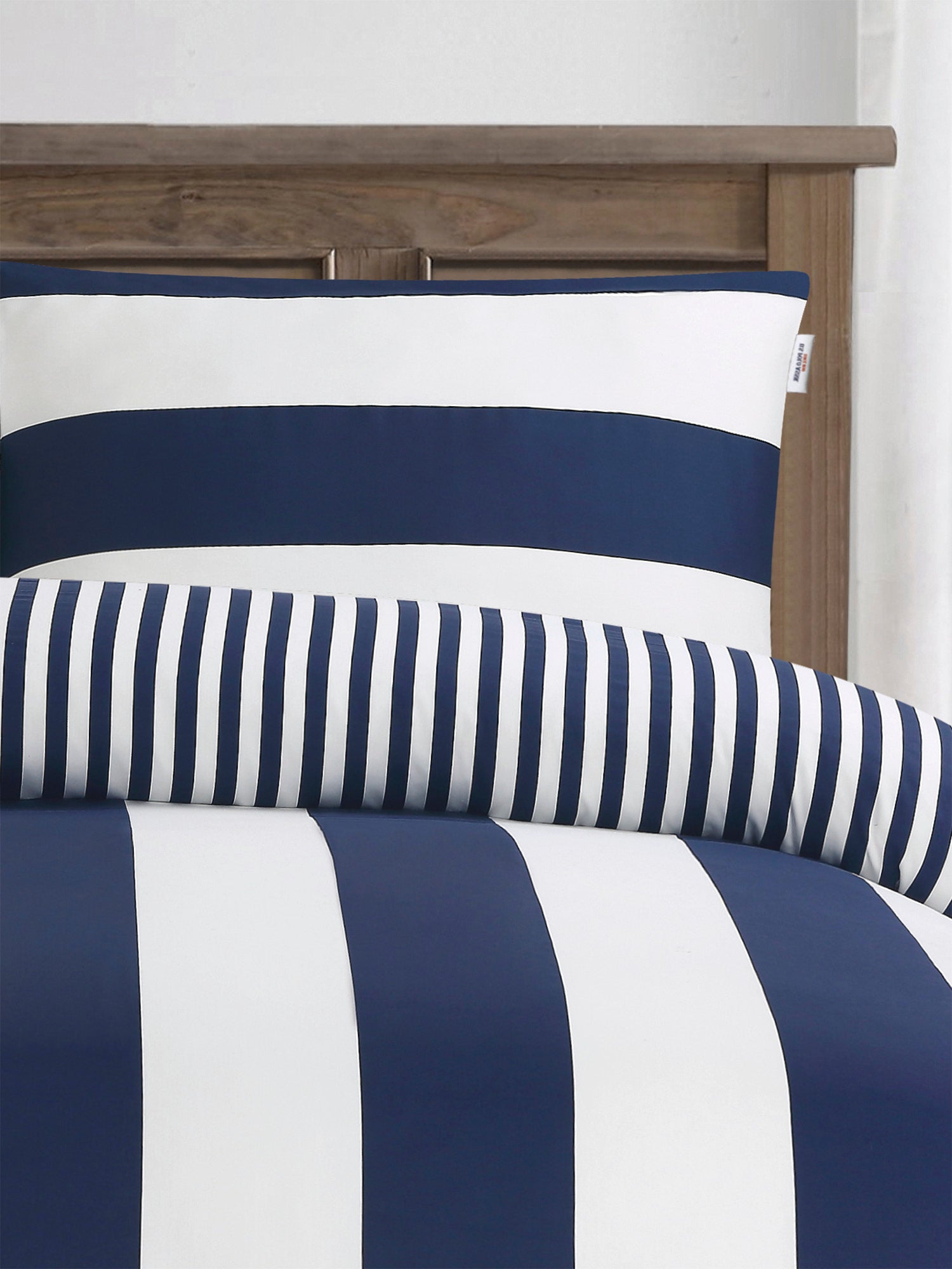 Pure Cotton Block Stripe Duvet Set in Navy Iris