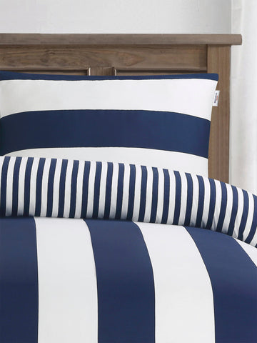 Pure Cotton Block Stripe Duvet Set in Navy Iris