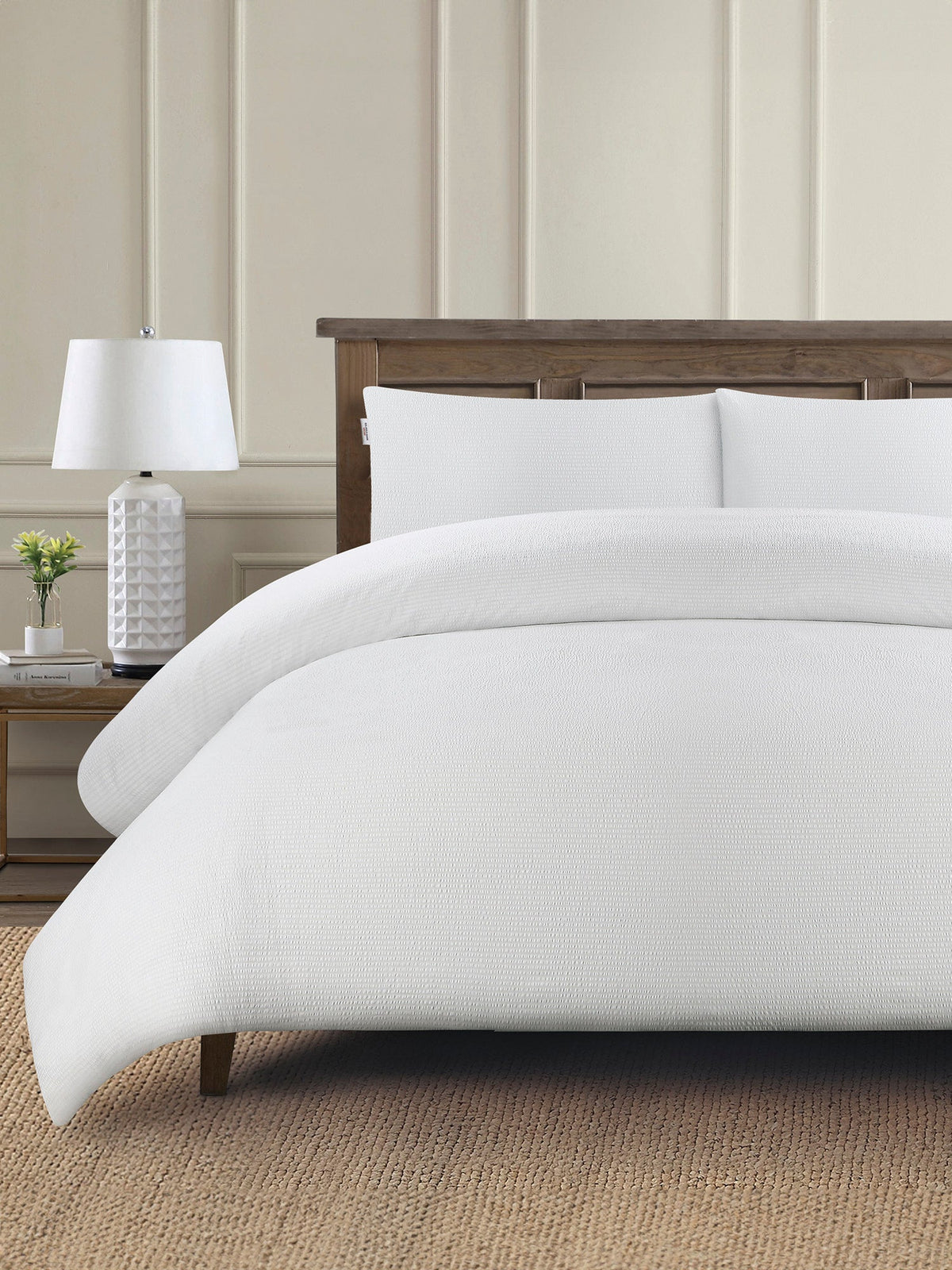Pure Cotton Classic Seersucker Duvet Set in Bright White