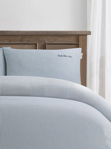 Pure Cotton Stripe Duvet Set in True Navy
