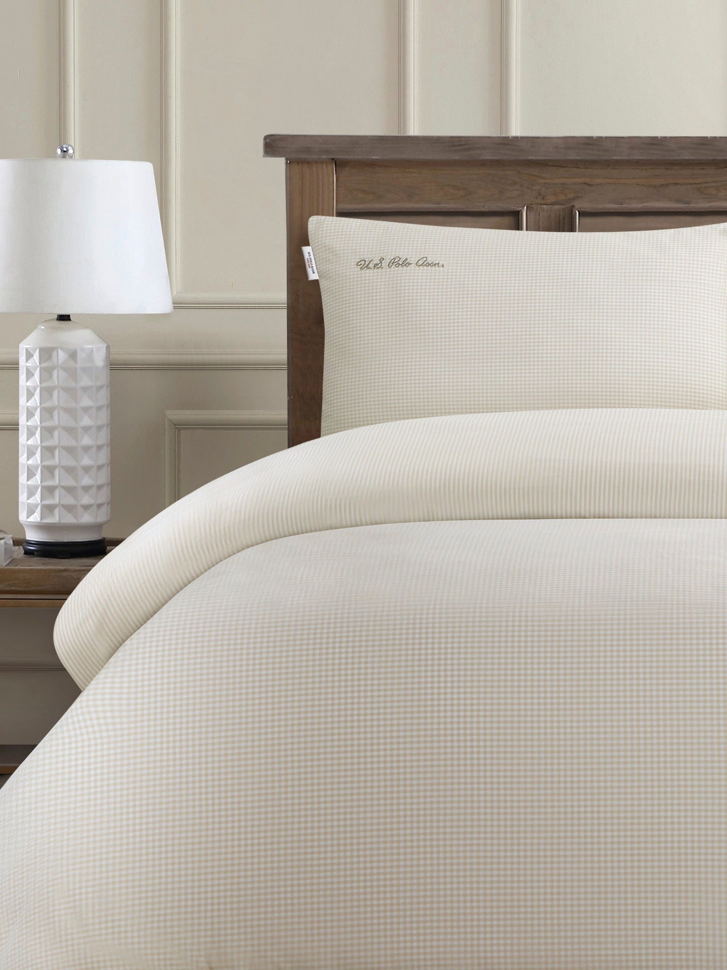Pure Cotton Check Duvet Set Oatmeal