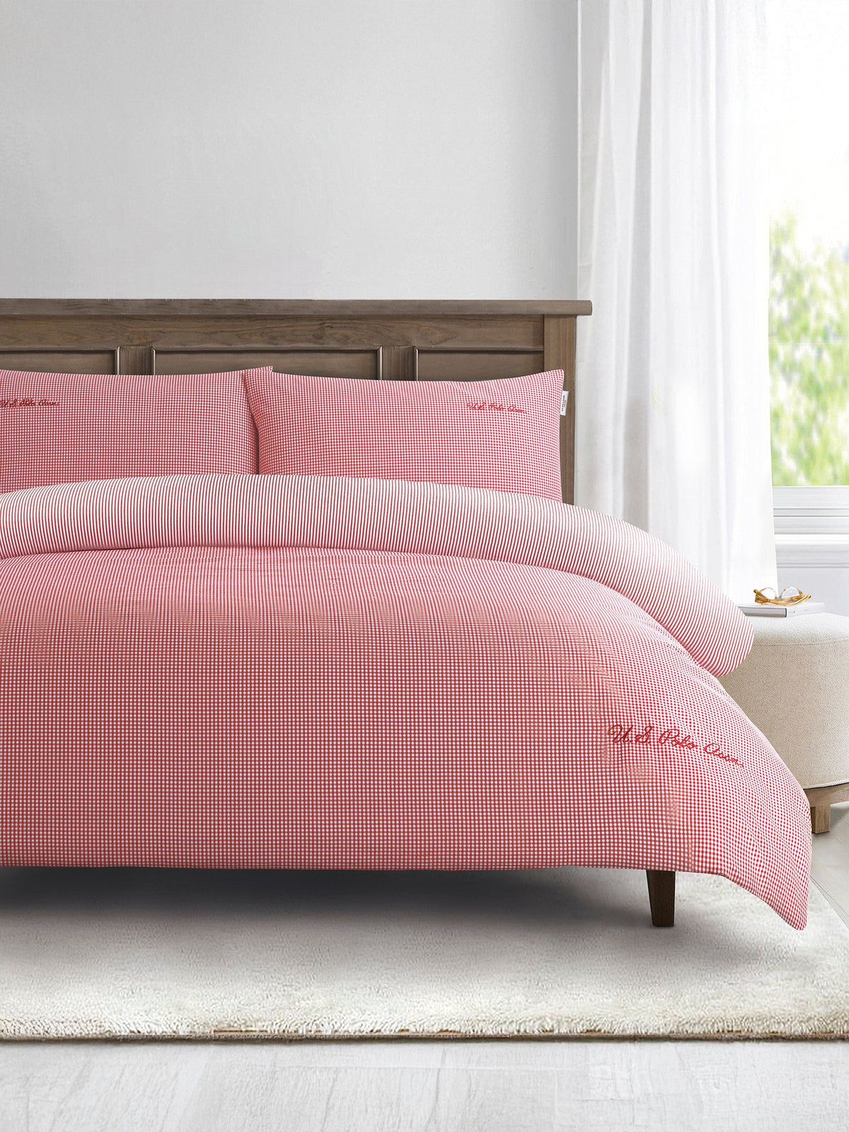 Pure Cotton Check Duvet Set Haute Red