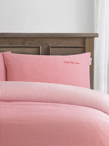 Pure Cotton Check Duvet Set Haute Red