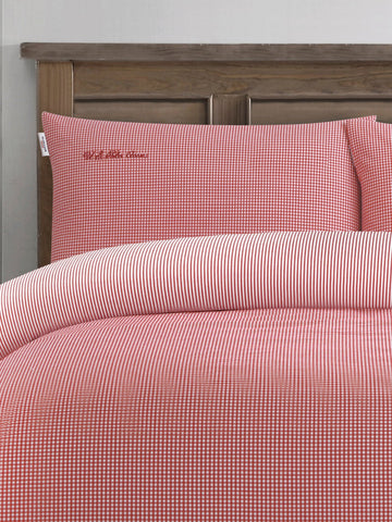 Pure Cotton Check Duvet Set Haute Red