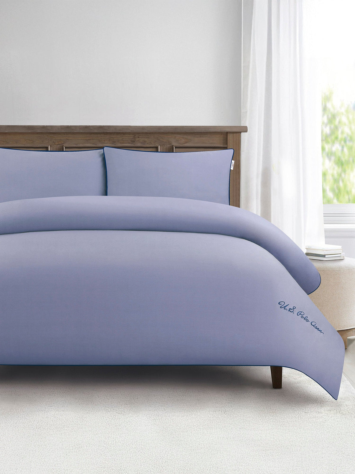Pure Cotton Piped Duvet Set Dusk