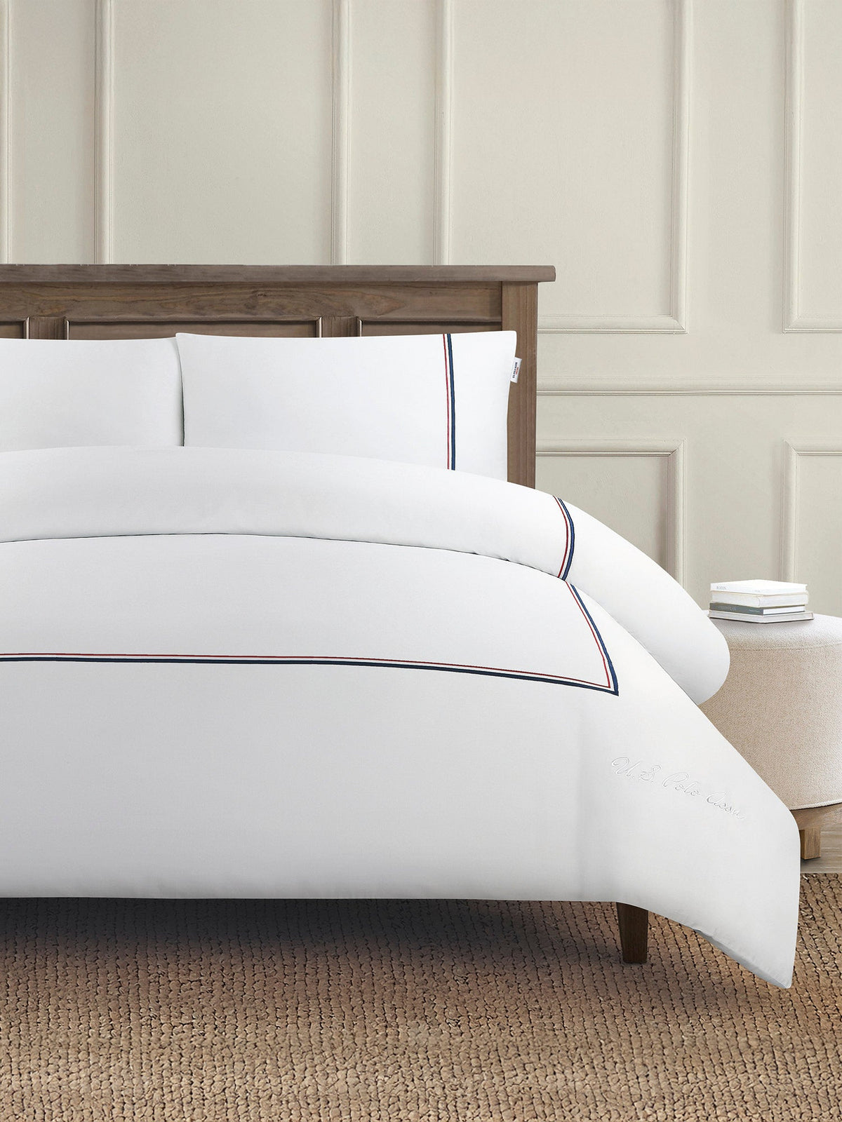 Luxury Cotton Brand Stripe Duvet Set Bright White