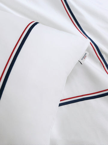 Luxury Cotton Brand Stripe Duvet Set Bright White