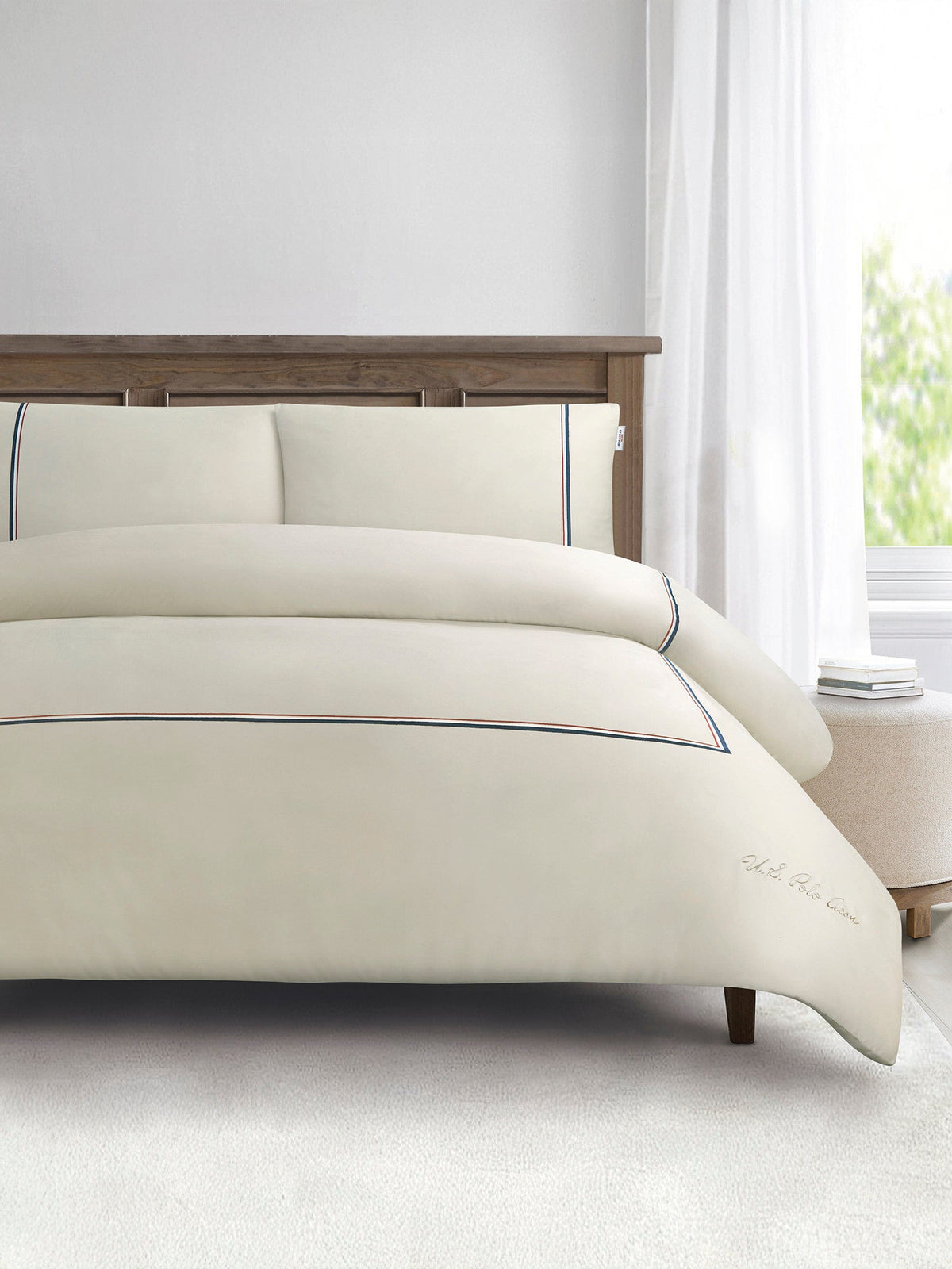Luxury Cotton Brand Stripe Duvet Set Oatmeal