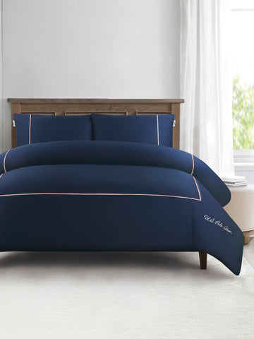 Luxury Cotton Brand Stripe Duvet Set Navy Iris