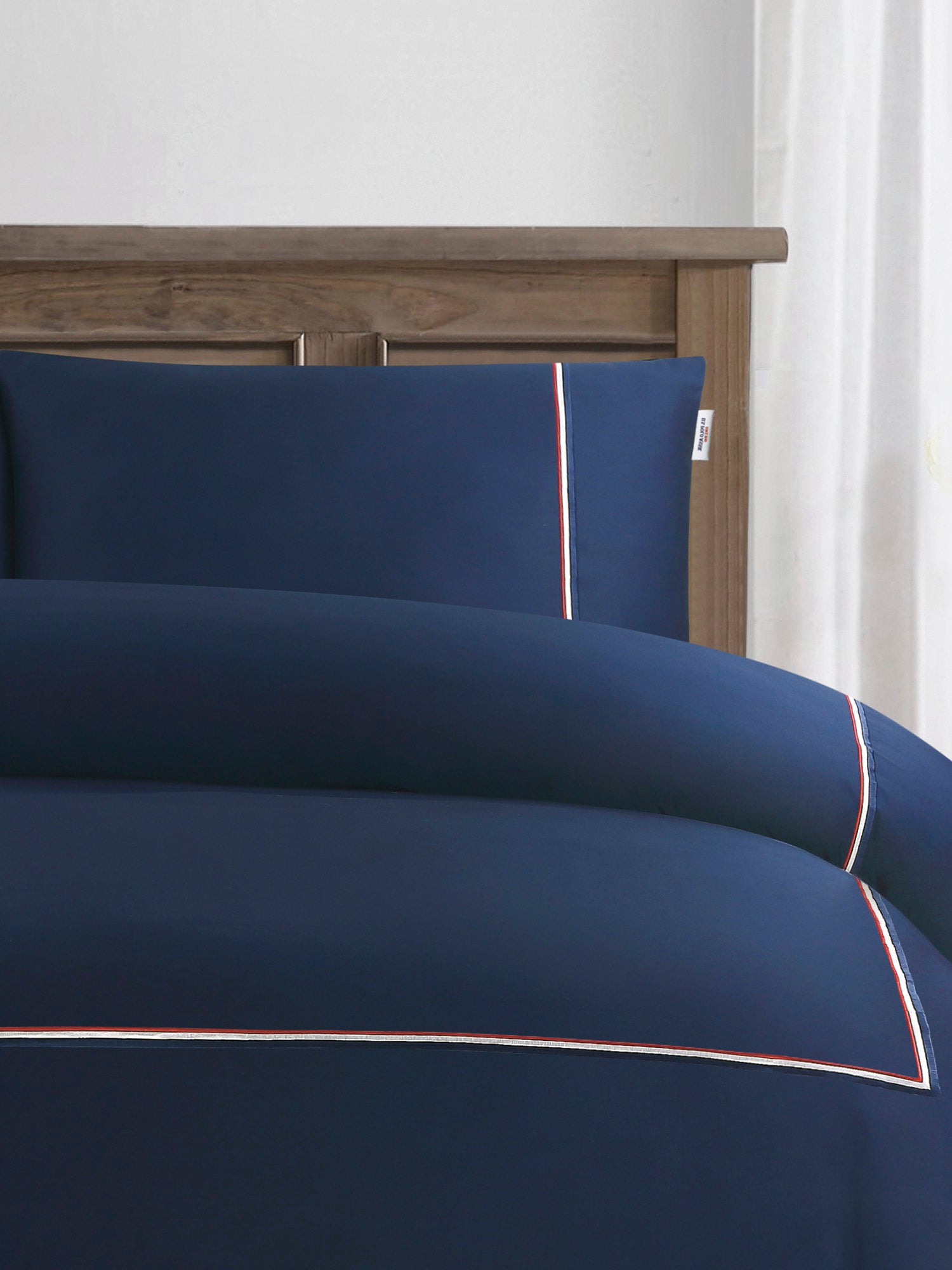 Luxury Cotton Brand Stripe Duvet Set Navy Iris