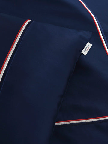 Luxury Cotton Brand Stripe Duvet Set Navy Iris