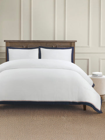 Luxury Cotton Border Duvet Set in Bright White
