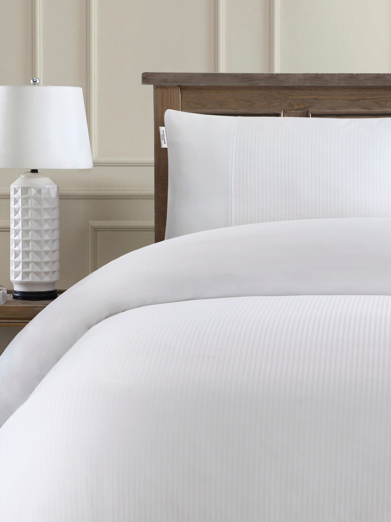 Pure Cotton Dobby Stripe Duvet Set Bright White