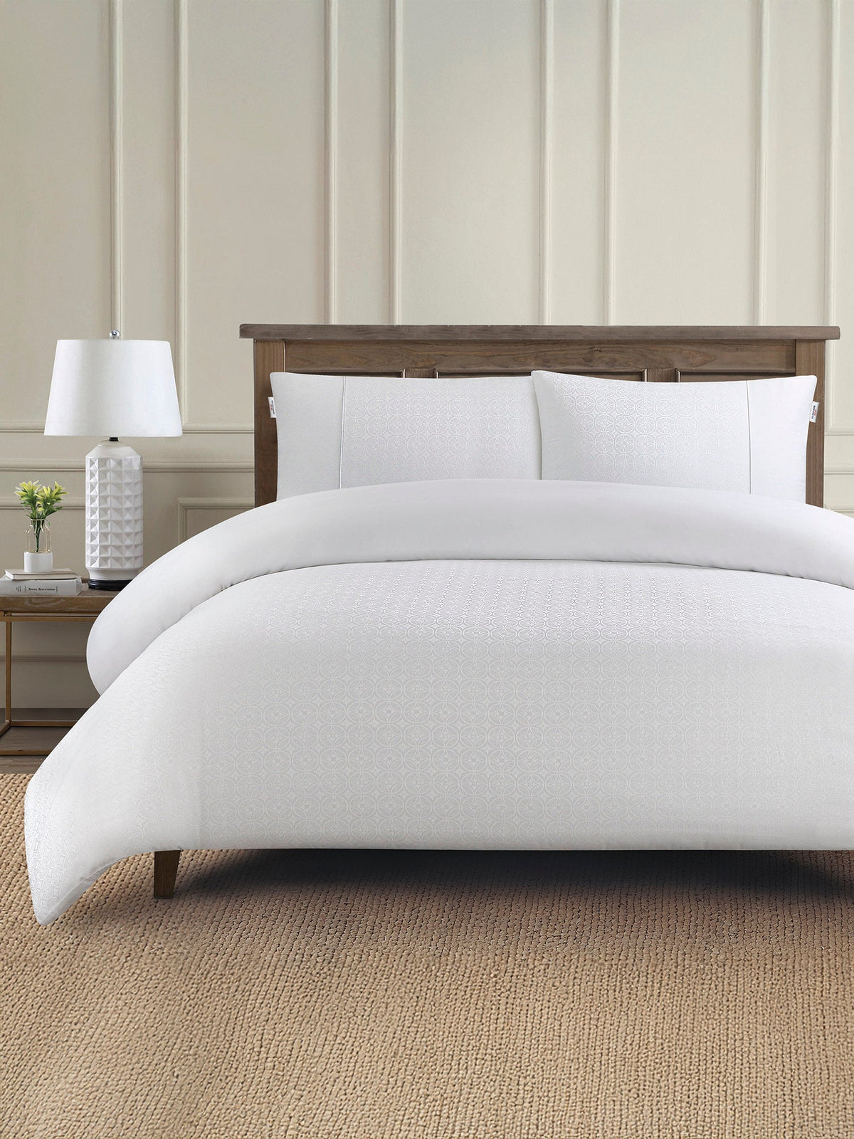 Pure Cotton Jacquard Duvet Set Bright White