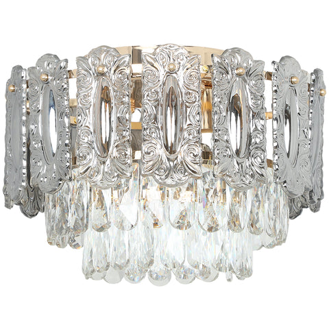 HOMCOM Chandelier Ceiling Light, 3-Light Flush Mount Fixture with Dual Crystal and Smoke Glass Shade, 40 cm LED Ceiling Light for Living Room Bedroom, 3 E14 Sockets, Bulbs Not Included, Gold Tone