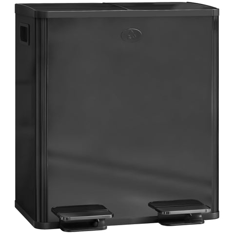 HOMCOM 40L Dual Compartment Stainless Steel Bin, with Deodoriser Holders - Glossy Black