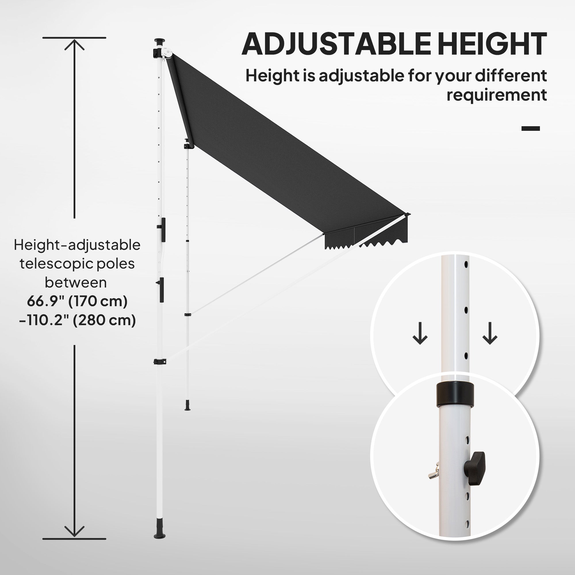 Outsunny 3x1.5m  Adjustable Outdoor Aluminium Frame Awning Black