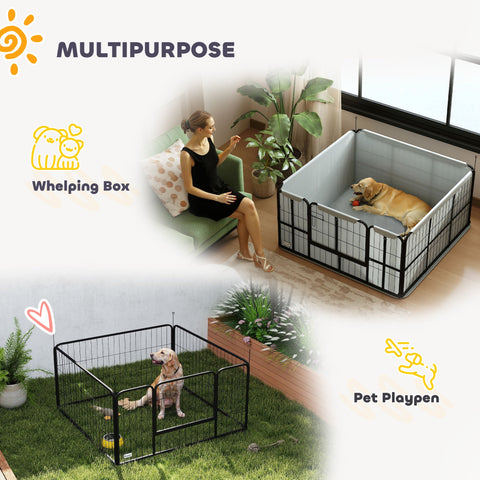 PawHut Steel Dog Whelping Box with Washable Whelping Pad, Wind-Resistant Cloth, for Small, Medium Dogs, 122 x 122 x 60cm