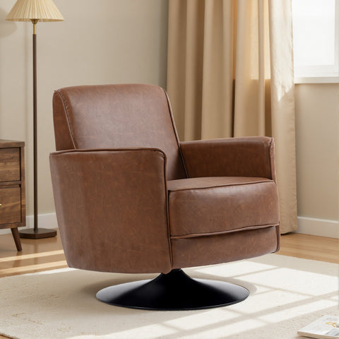 HOMCOM Upholstered Swivel Accent Chair with Pocket Spring Seat Support and 20cm Thick Padding, Brown