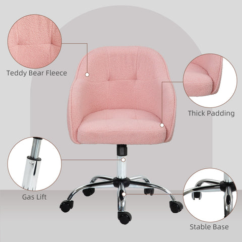 HOMCOM Teddy Fleece Swivel Office Chair - Pink