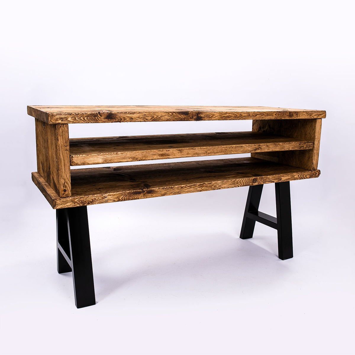 Handmade Rustic TV Stand with Black Metal Legs