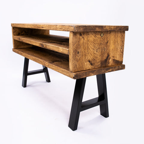 Handmade Rustic TV Stand with Black Metal Legs