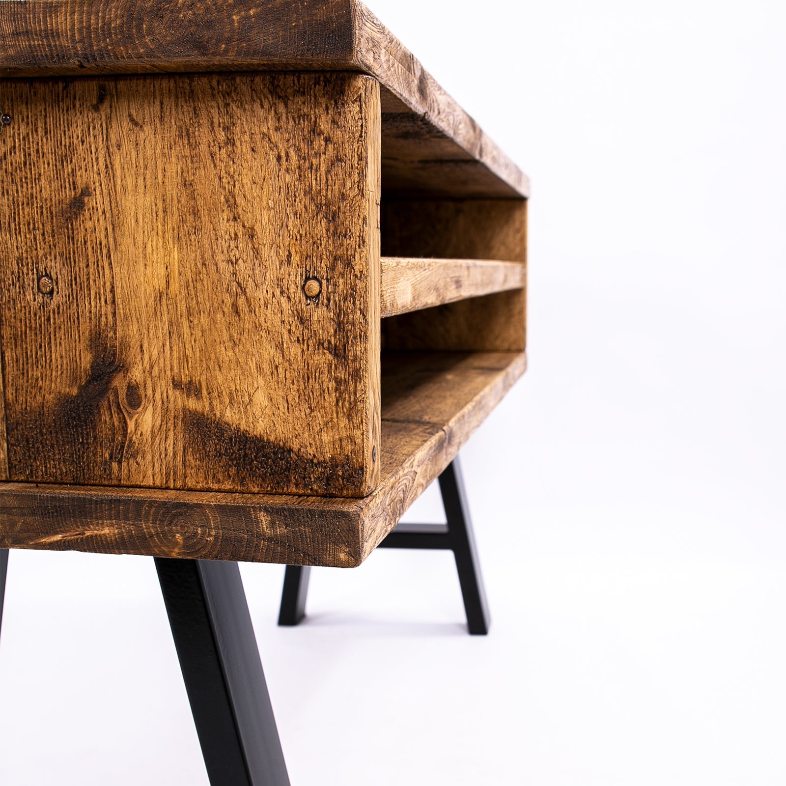 Handmade Rustic TV Stand with Black Metal Legs