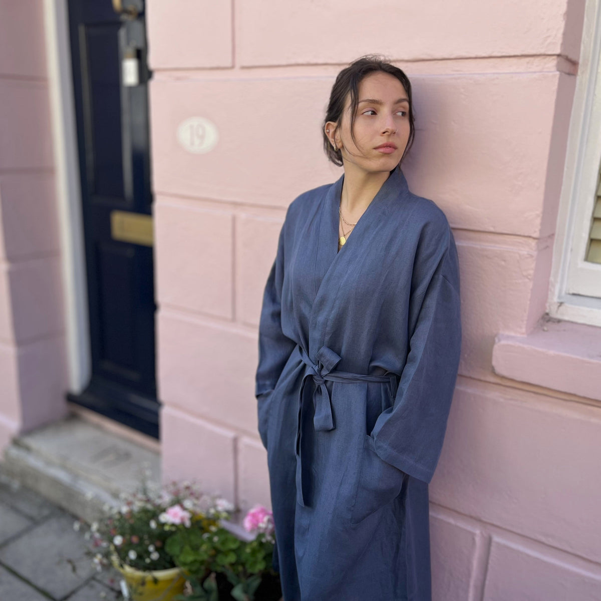Hanover Ink Linen Kimono Robe