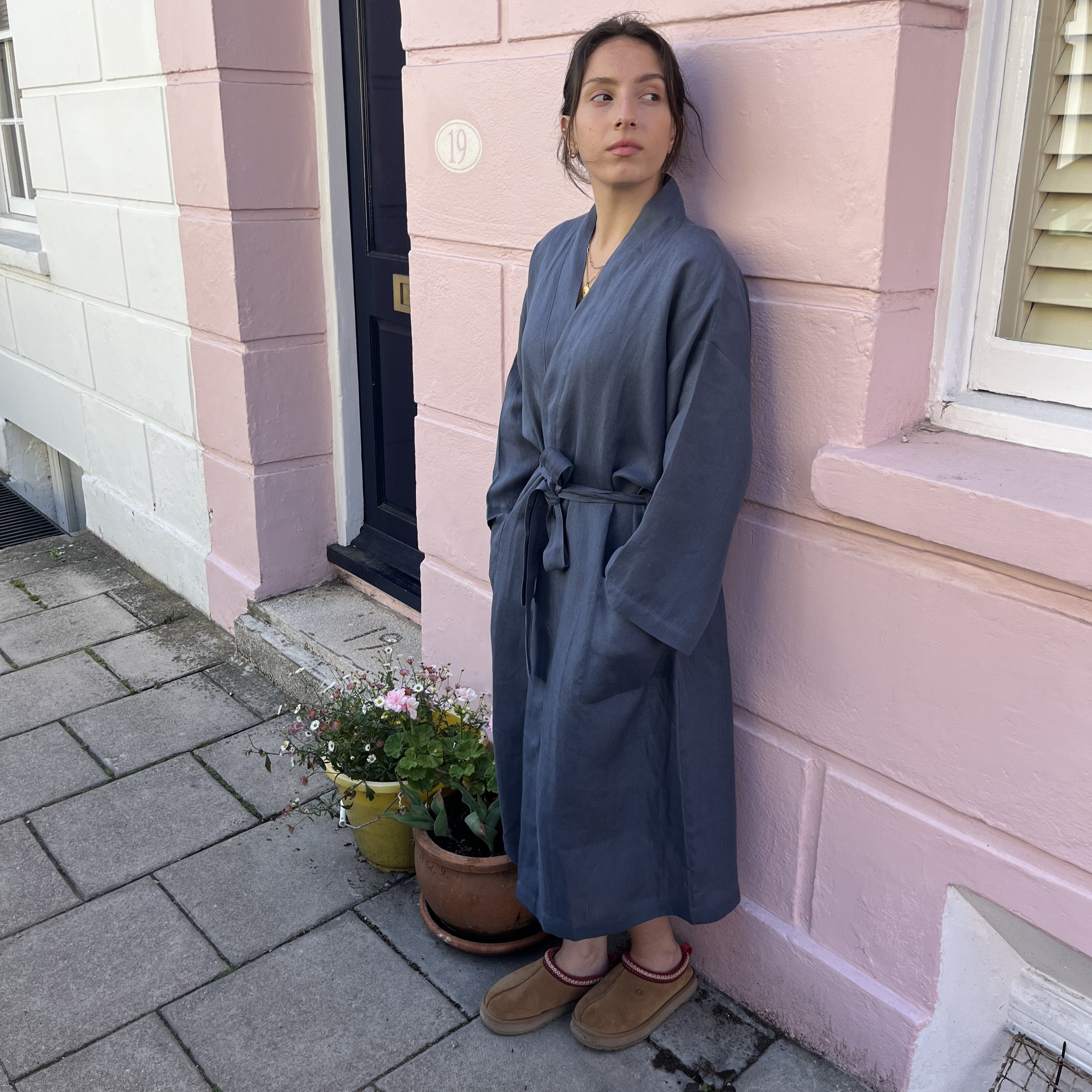 Hanover Ink Linen Kimono Robe