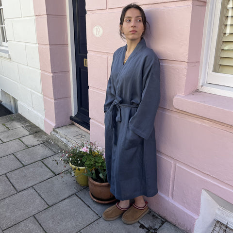 Hanover Ink Linen Kimono Robe