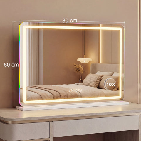 HOMCOM Vanity Mirror with Lights, Dimmable Makeup Mirror with Adjustable Colour Temperature, RGB Light, Bluetooth Speaker White