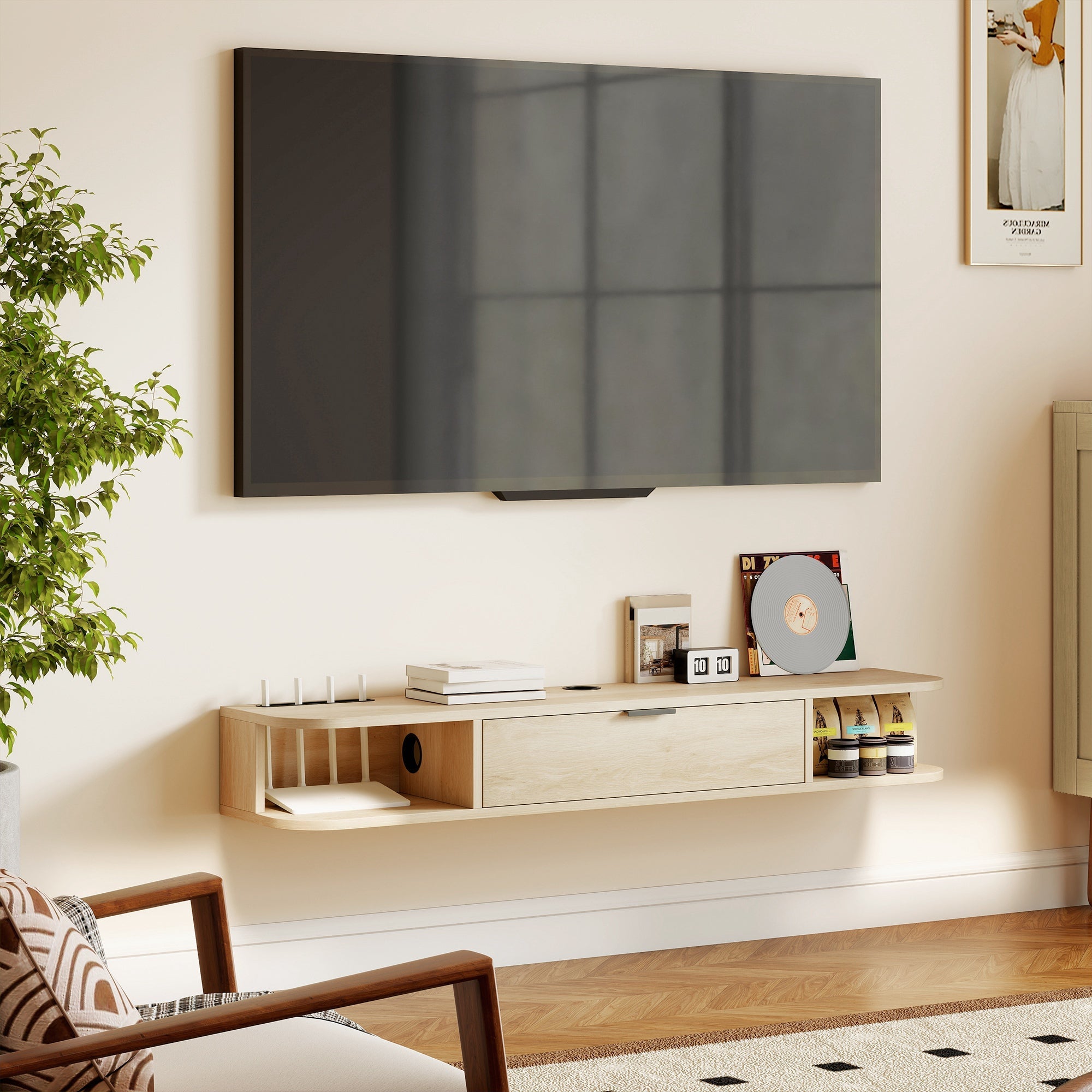 HOMCOM 120 cm Floating TV Unit for TVs up to 50 Inch - Natural