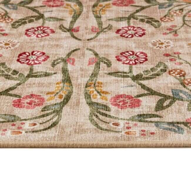 Eco-Washable Beige Rug Floral Design